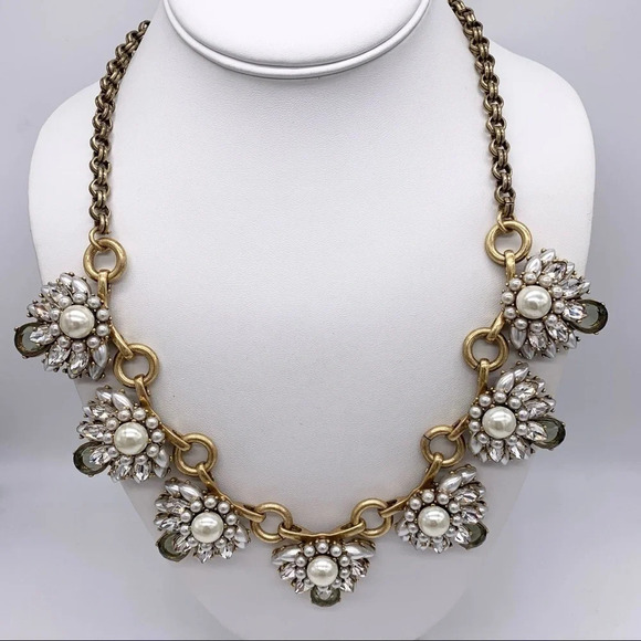 J. Crew Pearl and Jeweled Clusters Necklace - Picture 1 of 4